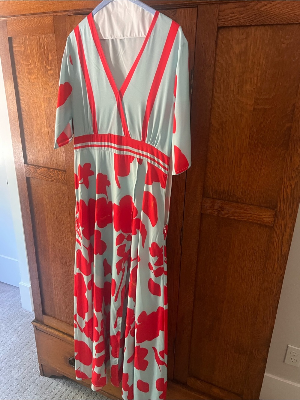 Women’s Mint and Red Floral Wrap Maxi Dress